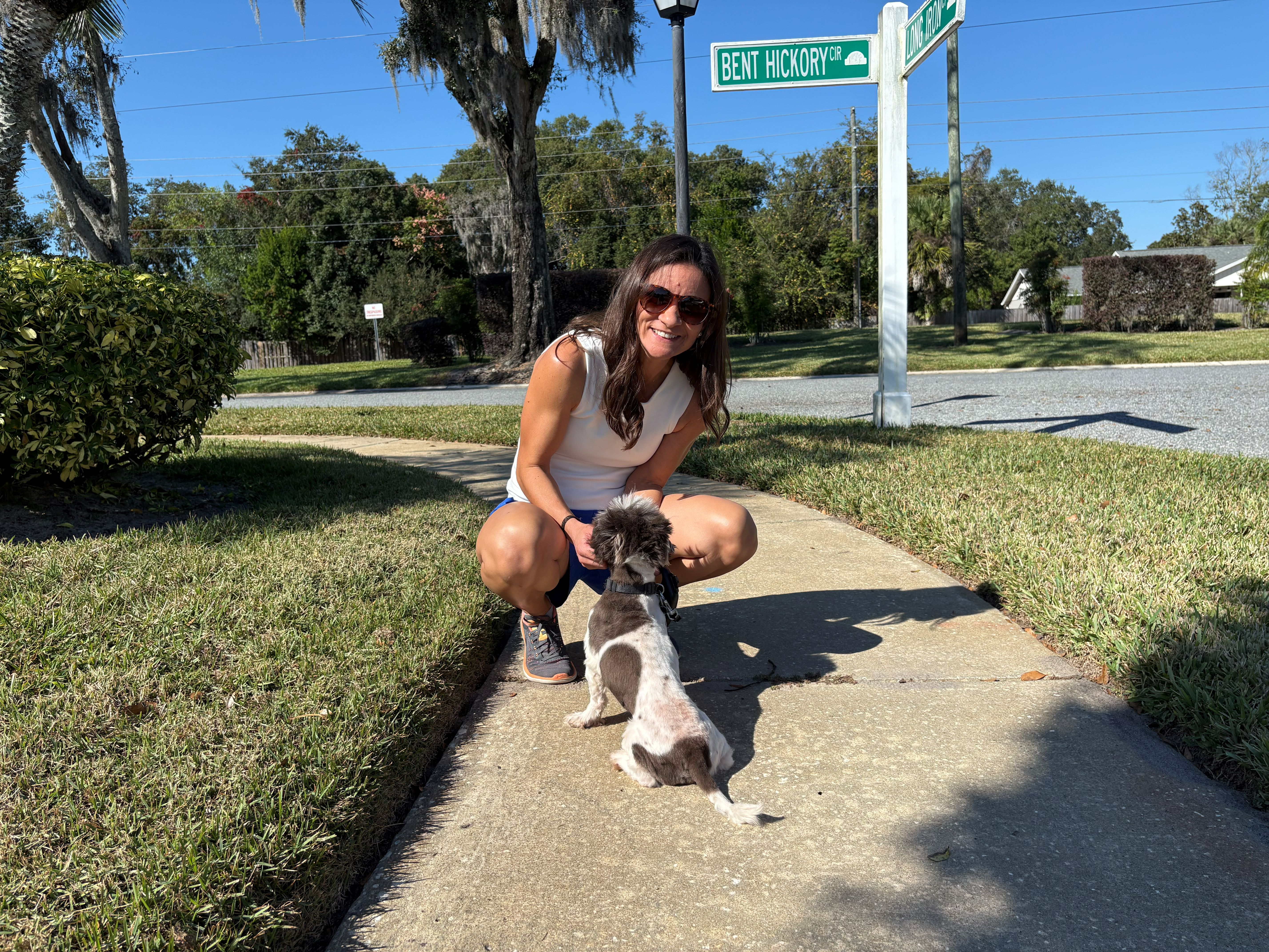 Happy dog being walked in Wekiva Springs neighborhood